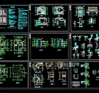 瓦房屋顶别墅建筑cad方案设计施工图