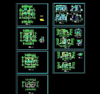 大户型二层带阁楼联排别墅cad施工图