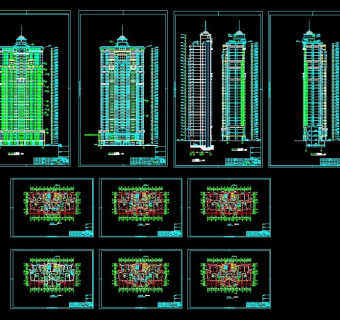 高层住宅四户一梯CAD图纸
