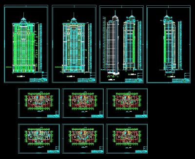 高层住宅四户一梯CAD图纸