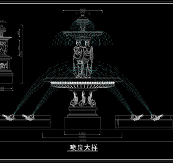喷泉及花盆造型大样图cad图纸