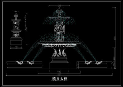 喷泉及花盆造型大样图cad图纸