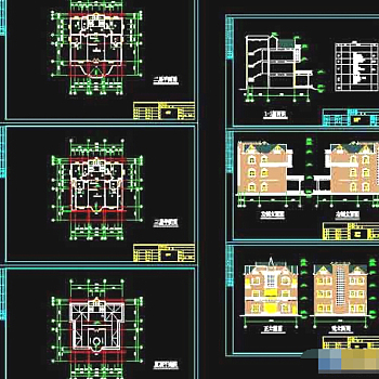 某小户型三层别墅cad建筑施工图