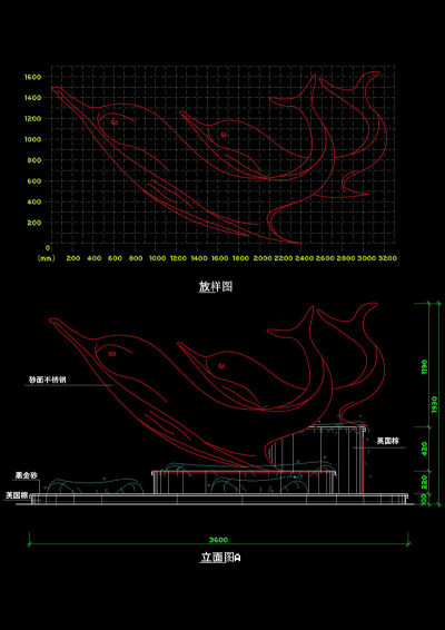 雕塑立面cad图纸