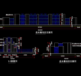 叠水幕墙正立面cad图纸