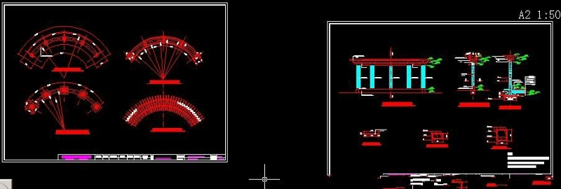 绿色长廊弧形花架CAD详图