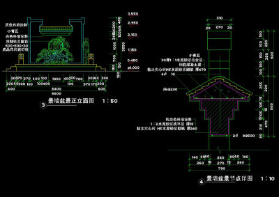 景墙盆景正立面图cad图纸