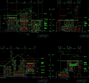 别墅侧立面cad图纸