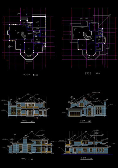别墅房屋立面cad图纸