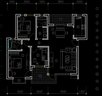 三房平面cad图纸