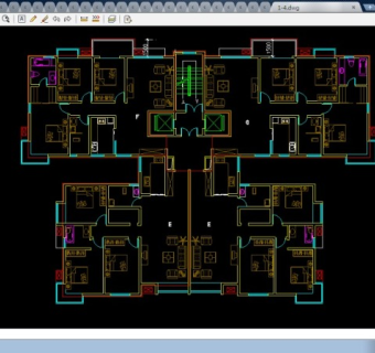 一梯四户高层住宅楼标准层户型图CAD