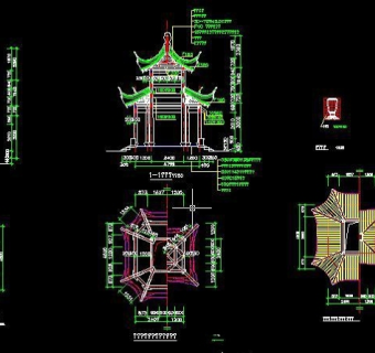 八角亭古建筑完整CAD施工图纸