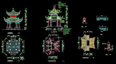 八角亭古建筑完整CAD施工图纸