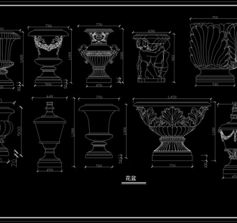 花盆cad造型喷泉及花盆造型大样图