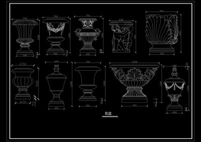 花盆cad造型喷泉及花盆造型大样图