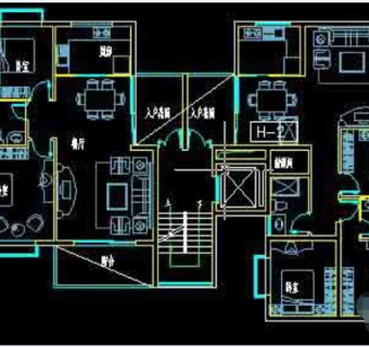 某住宅一梯两户户型平面施工cad设计图