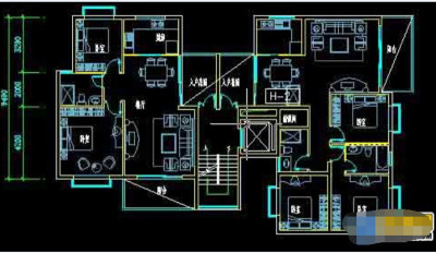 某住宅一梯两户户型平面施工cad设计图