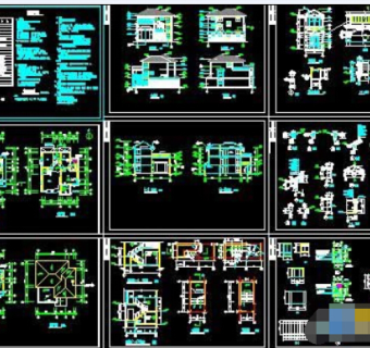 瓦房屋顶别墅建筑cad方案设计施工图