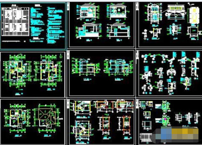 瓦房屋顶别墅建筑cad方案设计施工图