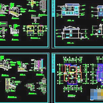 三整套实用别墅cad施工设计图