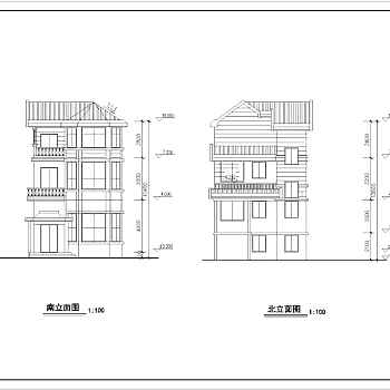 某地三层别墅建筑设计cad图（含效果图）