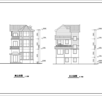 某地三层别墅建筑设计cad图（含效果图）