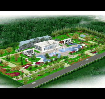 某工厂办公楼前广场景观鸟瞰