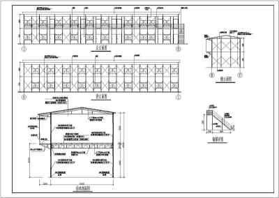 某10开间两层工地彩钢板房钢结构施工图纸cad（含说明）3D模型
