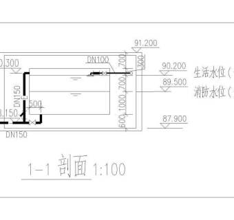 某水箱间给排水管道布置cad施工图