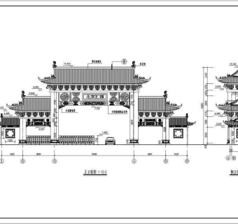 北京某四柱三楼框架结构大门建筑施工图3D模型