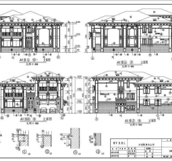 某地区三层中式别墅建筑设计施工图3D模型