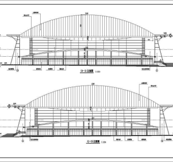 某体育馆建筑设计cad施工图带渲染效果图