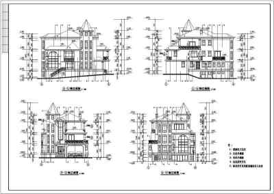 东莞市某地三层框架结构别墅建筑设计施工图纸