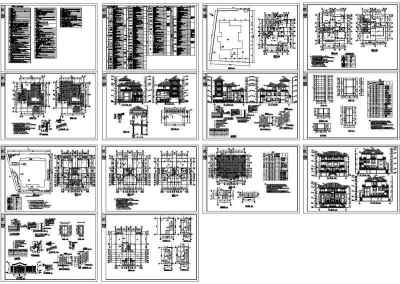 仿古别墅建筑设计施工图纸（建筑cad图纸）3D模型