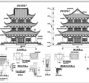 某地区地上三层仿古建筑文昌阁建筑施工图纸3D模型