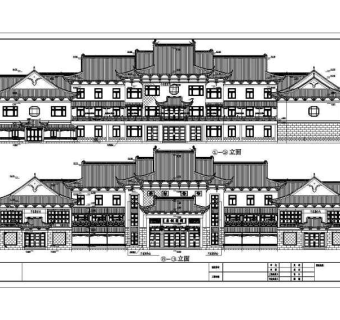 镇江某三层仿古商办楼建筑设计方案图纸3D模型