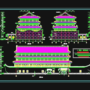 仿古船建筑平立剖面