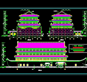 仿古船建筑平立剖面