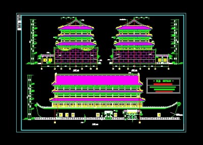 仿古船建筑平立剖面