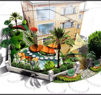 别墅庭院景观布置效果图