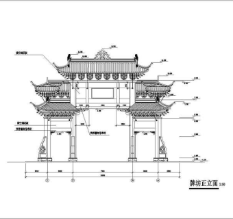 仿古牌坊建筑cad施工图3D模型