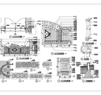 某铁艺大门详细的景观设计施工图纸3D模型