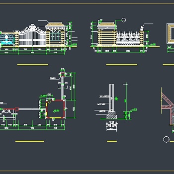 某别墅大门围墙CAD设计施工图纸3D模型