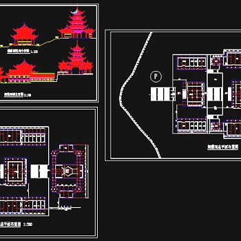 某市大型寺庙建筑CAD施工方案设计图纸3D模型