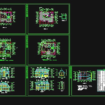 某地区某2层半小别墅cad建施图纸带效果图3D模型