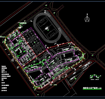 一套学校建筑规划设计总图--室外给排水3D模型