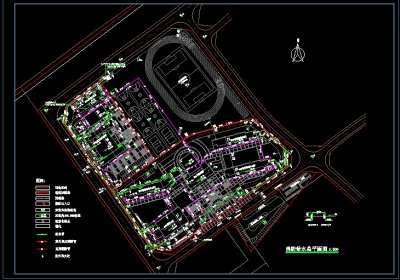 一套学校建筑规划设计总图--室外给排水3D模型