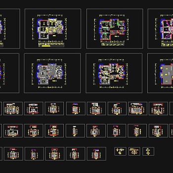 三室二厅两卫室内装修设计cad平立面施工图3D模型