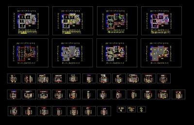 三室二厅两卫室内装修设计cad平立面施工图3D模型