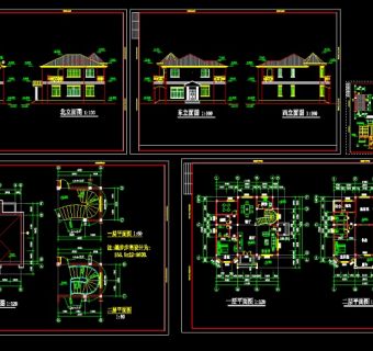 某地区两层私家小别墅cad建筑施工图带效果图